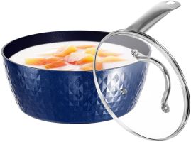 1.5 Quart Pot w/ Lid, Small Saucepan w/ Lid, Small Pot w/ Lid, Small Stock Pot, Blue Mini Saucepan w/ Lid, Milk Pot with Anodized Healthy Ceramic