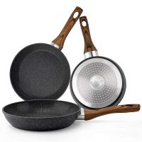 RAINBEAN Frying Pan Set 3-Piece Nonstick Saucepan Woks Cookware Set,Heat-Resistant Ergonomic Wood Effect Bakelite Handle Design.(7/8/9.5 inch)