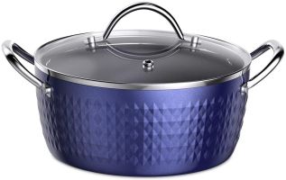 3.7 Quart Pot w/ Lid, Small Pot w/ Lid, Round Small Pot 3.3 L, Blue Nonstick Induction Stock Pot, 100% Bpa Free Anodized Healthy Ceramic