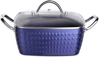 Casserole Dish, Square Induction Saucepan with Lid, 24cm/ 4L Stock Pots Non Stick Saucepan - PFOA Free, Suitable for All Hobs Types