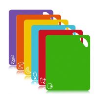 Set of 6 Colored Chopping Board Mats with Food Icons & Easy-Grip Handles Non-Porous Dishwasher Safe