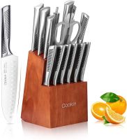 Kitchen Knife Set, 15 Piece Knife Sets with Block Chef Knife Stainless Steel Hollow Handle Cutlery with Manual Sharpener