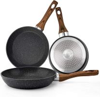 Frying Pan Set 3-Piece Nonstick Saucepan Woks Cookware Set,Heat-Resistant Ergonomic Wood Effect Bakelite Handle Design,PFOA Free(7/8/9.5 inch)
