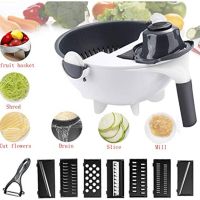 9 in 1 Multi-function Magic Rotate Vegetable Cutter with Drain Basket Large Capacity Vegetable Cutter Portable Slicer Chopper Grater Veggie Shredder