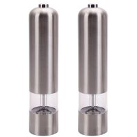 Pepper Mill, 2Pcs Stainless Steel Salt and Pepper Grinder Electric Automatic Seasoning Spice Salt Mill Kitchen Tool Silver