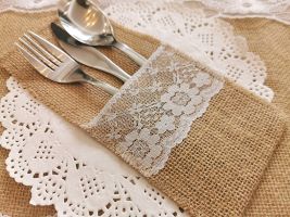 25/50/100PCS 4 x 8Inch Natural Burlap Lace Storage Bag Linen Cutlery Pouch Knife Fork Tableware Poket Utensil Organizer