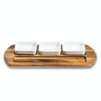 Charcuterie/ Serving Tray w/ 3 square ceramic bowls