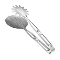 Kitchen Tong with Skimmer and Pasta Server Function Stainless Steel Deep Fried Tong, Noodle Tong Colander Oil Strainers Heat Resistant Food Grips